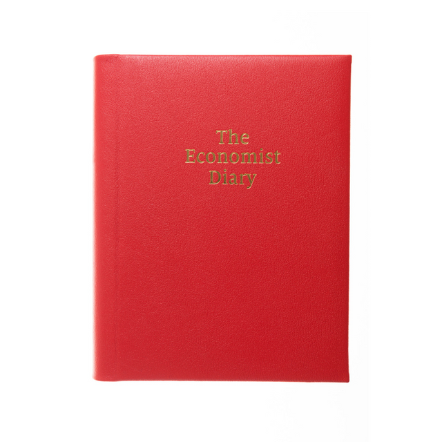2027 Calendar Year Planner – 12 Month (260 x 210mm) Week-to-View Diary – Luxury Leather Cover in Red - The Economist Desk Diary Range (EDDR-27)