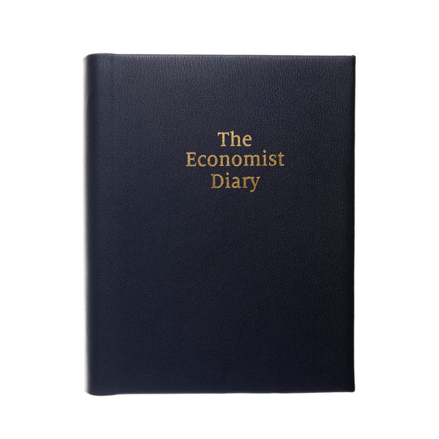 2027 Calendar Year Planner – 12 Month (260 x 210mm) Day-to-Page Diary – Luxury Leather Cover in Blue - The Economist Desk Diary Range (EPADBLU-27)