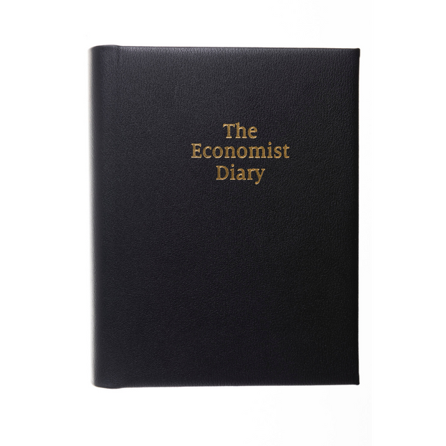 2027 Calendar Year Planner – 12 Month (260 x 210mm) Week-to-View Diary – Luxury Leather Cover in Black - The Economist Desk Diary Range (EDDBLK-27)