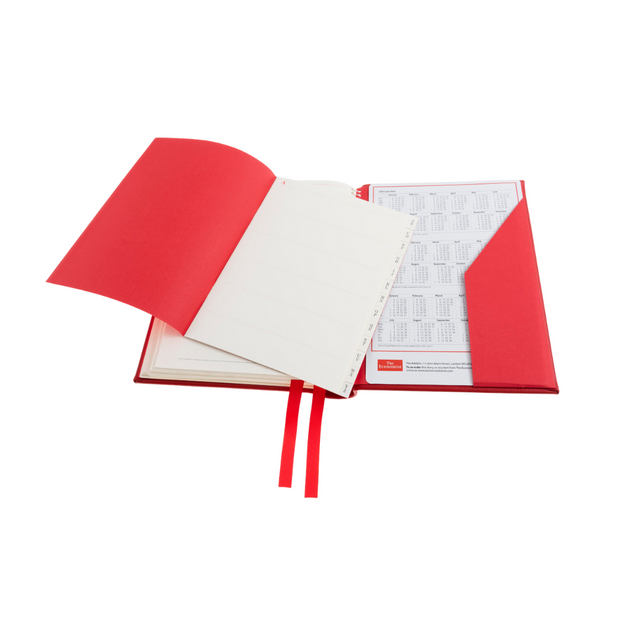 2027 Calendar Year Planner – 12 Month (260 x 210mm) Day-to-Page Diary – Luxury Leather Cover in Red - The Economist Desk Diary Range (EPADR-27)
