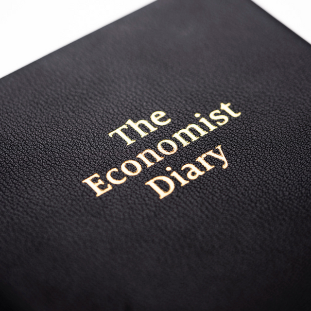 2027 Calendar Year Planner – 12 Month (260 x 210mm) Week-to-View Diary – Luxury Leather Cover in Black - The Economist Desk Diary Range (EDDBLK-27)