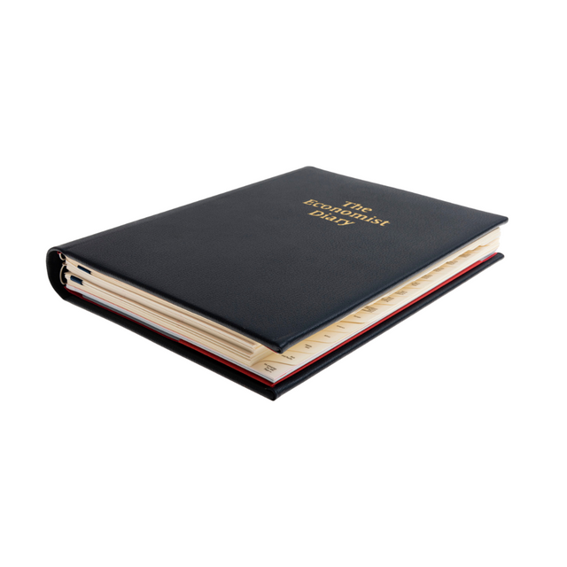 2027 Calendar Year Planner – 12 Month (260 x 210mm) Week-to-View Diary – Luxury Leather Cover in Blue - The Economist Desk Diary Range (EDDBLU-27)