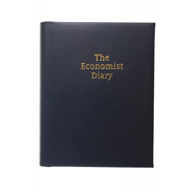 2027 Calendar Year Planner – 12 Month (260 x 210mm) Week-to-View Diary – Luxury Leather Cover in Blue - The Economist Desk Diary Range (EDDBLU-27)