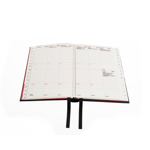 2027 Calendar Year Planner – 12 Month (260 x 210mm) Week-to-View Diary – Luxury Leather Cover in Black - The Economist Desk Diary Range (EDDBLK-27)