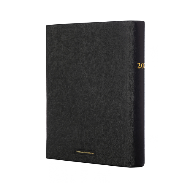 2027 Calendar Year Planner – 12 Month (260 x 210mm) Week-to-View Diary – Luxury Leather Cover in Black - The Economist Desk Diary Range (EDDBLK-27)