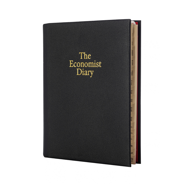 2027 Calendar Year Planner – 12 Month (260 x 210mm) Week-to-View Diary – Luxury Leather Cover in Black - The Economist Desk Diary Range (EDDBLK-27)