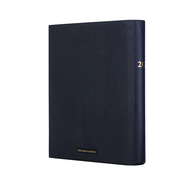 2027 Calendar Year Planner – 12 Month (260 x 210mm) Week-to-View Diary – Luxury Leather Cover in Blue - The Economist Desk Diary Range (EDDBLU-27)