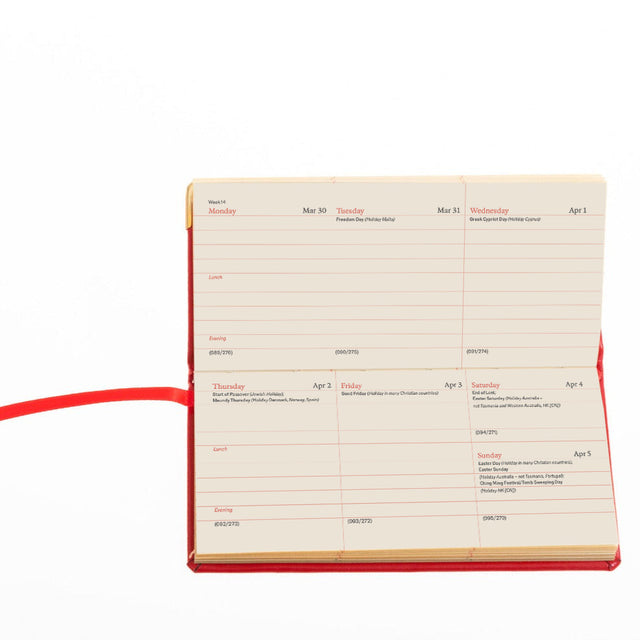 2027 Calendar Year Planner - 12 Month (170mm x 85mm) Week-to-View Diary - Luxury Leather Cover in Red - The Economist Pocket Diary Range (EPDR-27)