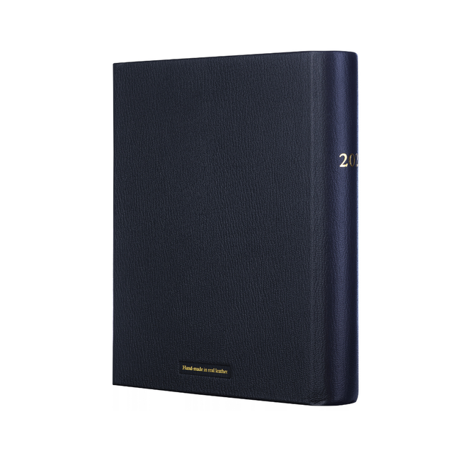 2027 Calendar Year Planner – 12 Month (260 x 210mm) Day-to-Page Diary – Luxury Leather Cover in Blue - The Economist Desk Diary Range (EPADBLU-27)
