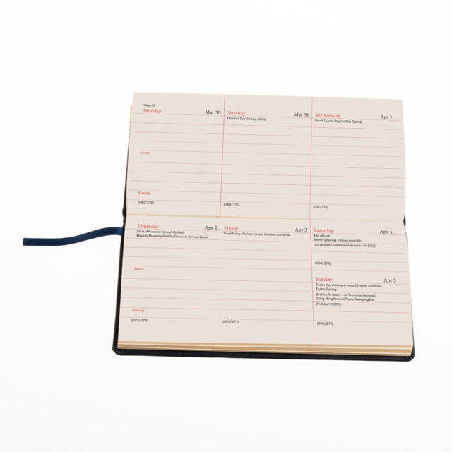 2027 Calendar Year Planner - 12 Month (170mm x 85mm) Week-to-View Diary - Luxury Leather Cover in Blue - The Economist Pocket Diary Range (EPDBLU-27)