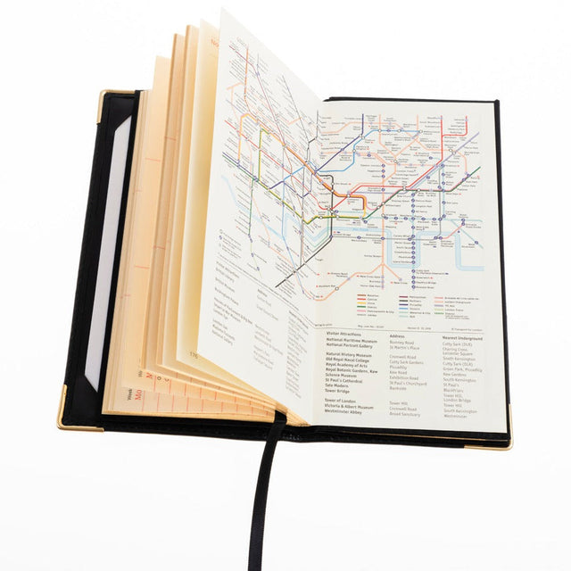 2027 Calendar Year Planner - 12 Month (175mm x 94mm) Week-to-View Diary - Black Fine Grain Leather Cover - The Economist Wallet Diary Range (EWALDBLK-27)
