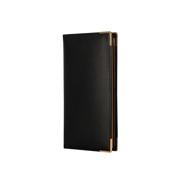 2027 Calendar Year Planner - 12 Month (175mm x 94mm) Week-to-View Diary - Black Fine Grain Leather Cover - The Economist Wallet Diary Range (EWALDBLK-27)