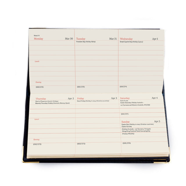 2027 Calendar Year Planner - 12 Month (175mm x 94mm) Week-to-View Diary - Blue Fine Grain Leather Cover - The Economist Wallet Diary Range (EWALDBLU-27)