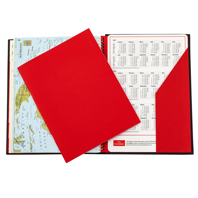 2027 Calendar Year Planner – 12 Month (260 x 210mm) Week-to-View Diary – Luxury Leather Cover in Red - The Economist Desk Diary Range (EDDR-27)