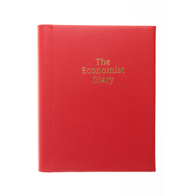 2027 Calendar Year Planner –  12 Month (260 x 210mm) Day-to-Page Diary – Luxury Leather Cover in Red - The Economist Desk Diary Range (EPADR-27)