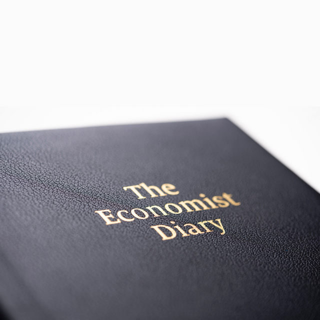 2027 Calendar Year Planner –  12 Month (260 x 210mm) Day-to-Page Diary – Luxury Leather Cover in Blue - The Economist Desk Diary Range (EPADBLU-27)