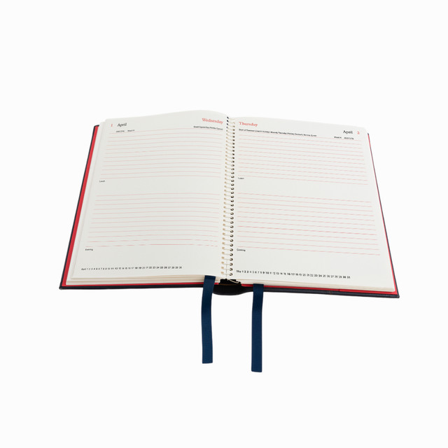 2027 Calendar Year Planner –  12 Month (260 x 210mm) Day-to-Page Diary – Luxury Leather Cover in Blue - The Economist Desk Diary Range (EPADBLU-27)