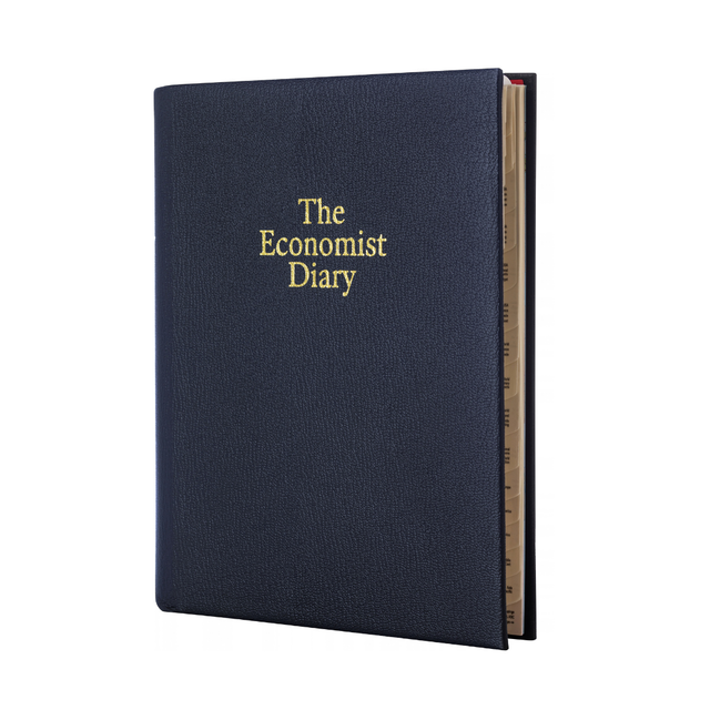 2027 Calendar Year Planner –  12 Month (260 x 210mm) Week-to-View Diary – Luxury Leather Cover in Blue - The Economist Desk Diary Range (EDDBLU-27)