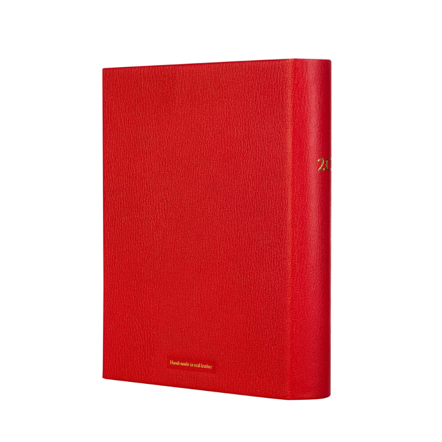 2027 Calendar Year Planner –  12 Month (260 x 210mm) Week-to-View Diary – Luxury Leather Cover in Red - The Economist Desk Diary Range (EDDR-27)