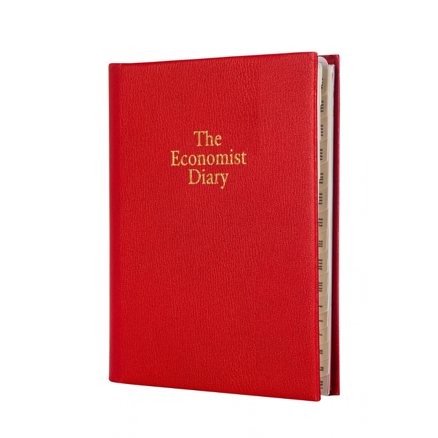 2027 Calendar Year Planner –  12 Month (260 x 210mm) Week-to-View Diary – Luxury Leather Cover in Red - The Economist Desk Diary Range (EDDR-27)