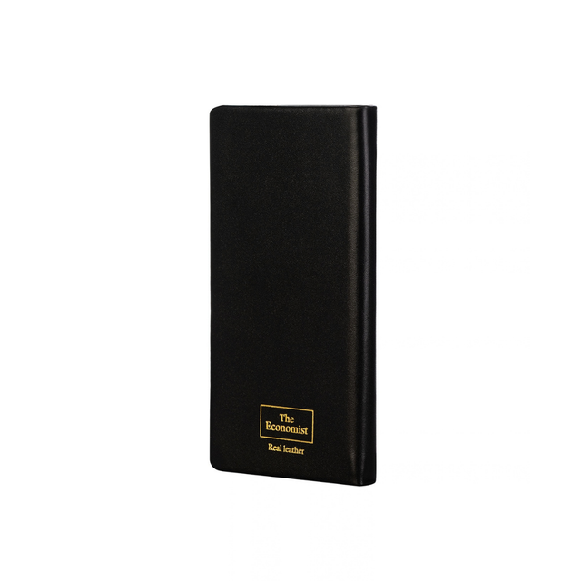 2027 Calendar Year Planner  - 12 Month (120mm x 60mm) Week-to-View Diary - Luxury Italian Leather Cover in Black - The Economist Mini Diary Range (EMDBLK-27)