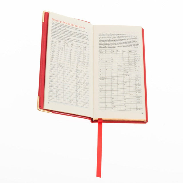 2027 Calendar Year Planner  - 12 Month (120mm x 60mm) Week-to-View Diary - Luxury Italian Leather Cover in Red - The Economist Mini Diary Range (EMDR-27)