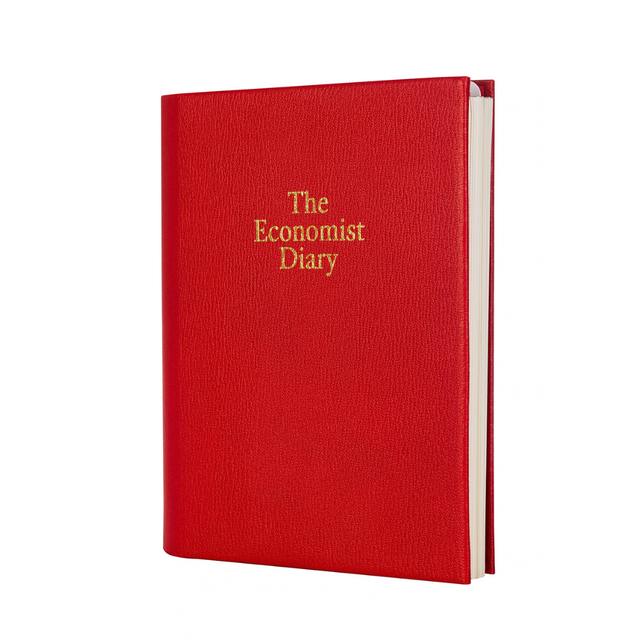 2027 Calendar Year Planner –  12 Month (260 x 210mm) Day-to-Page Diary – Luxury Leather Cover in Red - The Economist Desk Diary Range (EPADR-27)