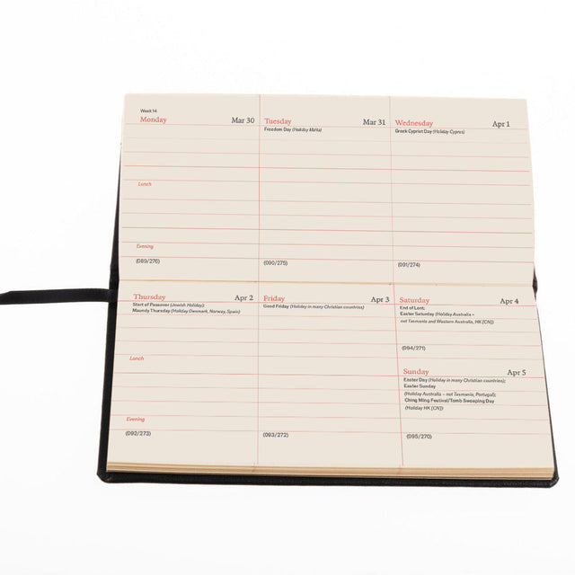 2027 Calendar Year Planner - 12 Month (170mm x 85mm) Week-to-View Diary - Luxury Leather Cover in Black - The Economist Pocket Diary Range (EPDBLK-27)