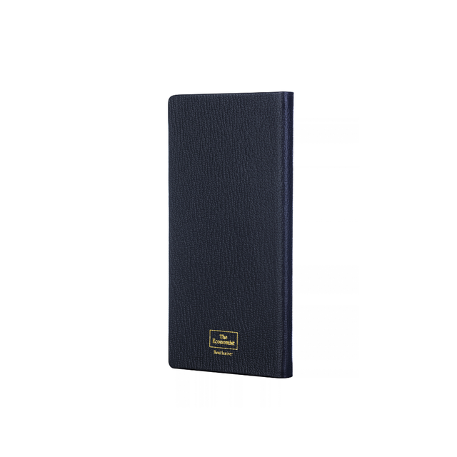 2027 Calendar Year Planner - 12 Month (170mm x 85mm) Week-to-View Diary - Luxury Leather Cover in Blue - The Economist Pocket Diary Range (EPDBLU-27)