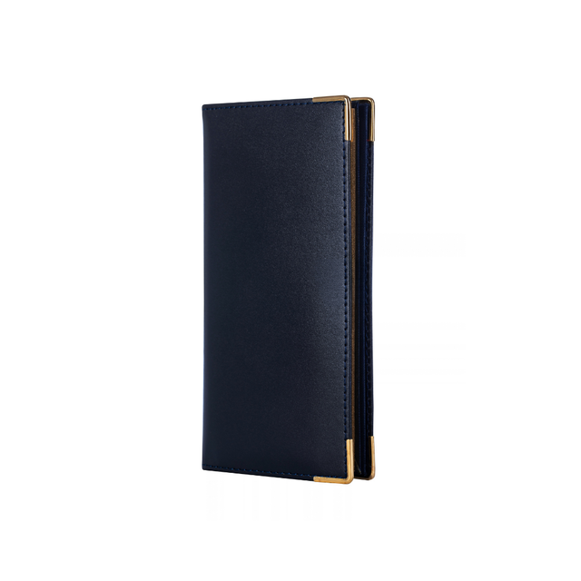 2027 Calendar Year Planner - 12 Month (175mm x 94mm) Week-to-View Diary - Blue Fine Grain Leather Cover - The Economist Wallet Diary Range (EWALDBLU-27)
