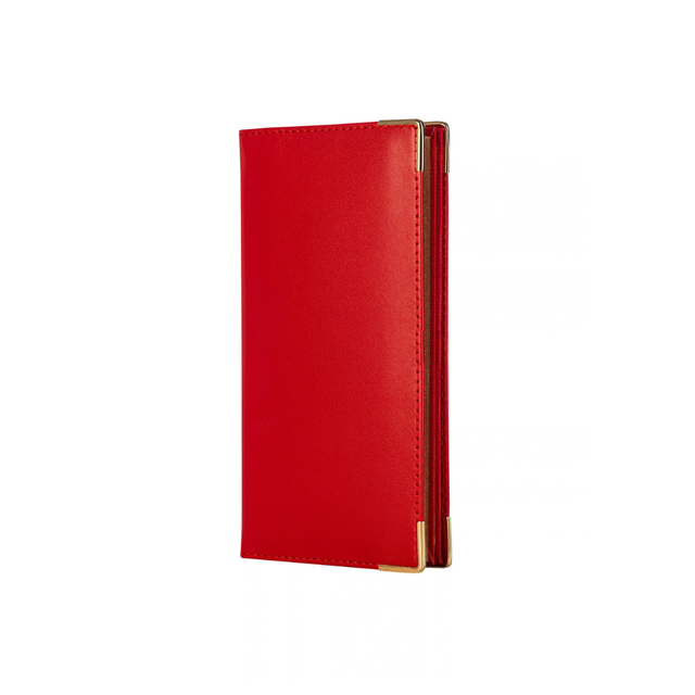 2027 Calendar Year Planner - 12 Month (175mm x 94mm) Week-to-View Diary - Red Fine Grain Leather Cover - The Economist Wallet Diary Range (EWALDR-27)