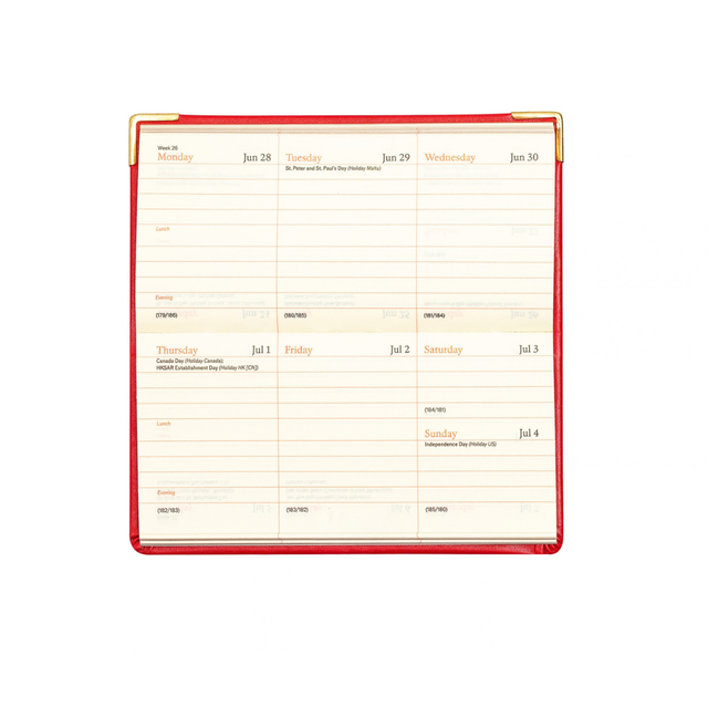 2027 Calendar Year Planner  - 12 Month (120mm x 60mm) Week-to-View Diary - Luxury Italian Leather Cover in Red - The Economist Mini Diary Range (EMDR-27)