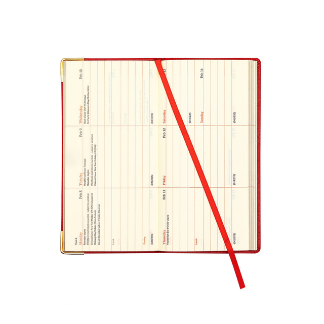 2027 Calendar Year Planner - 12 Month (170mm x 85mm) Week-to-View Diary - Luxury Leather Cover in Red - The Economist Pocket Diary Range (EPDR-27)